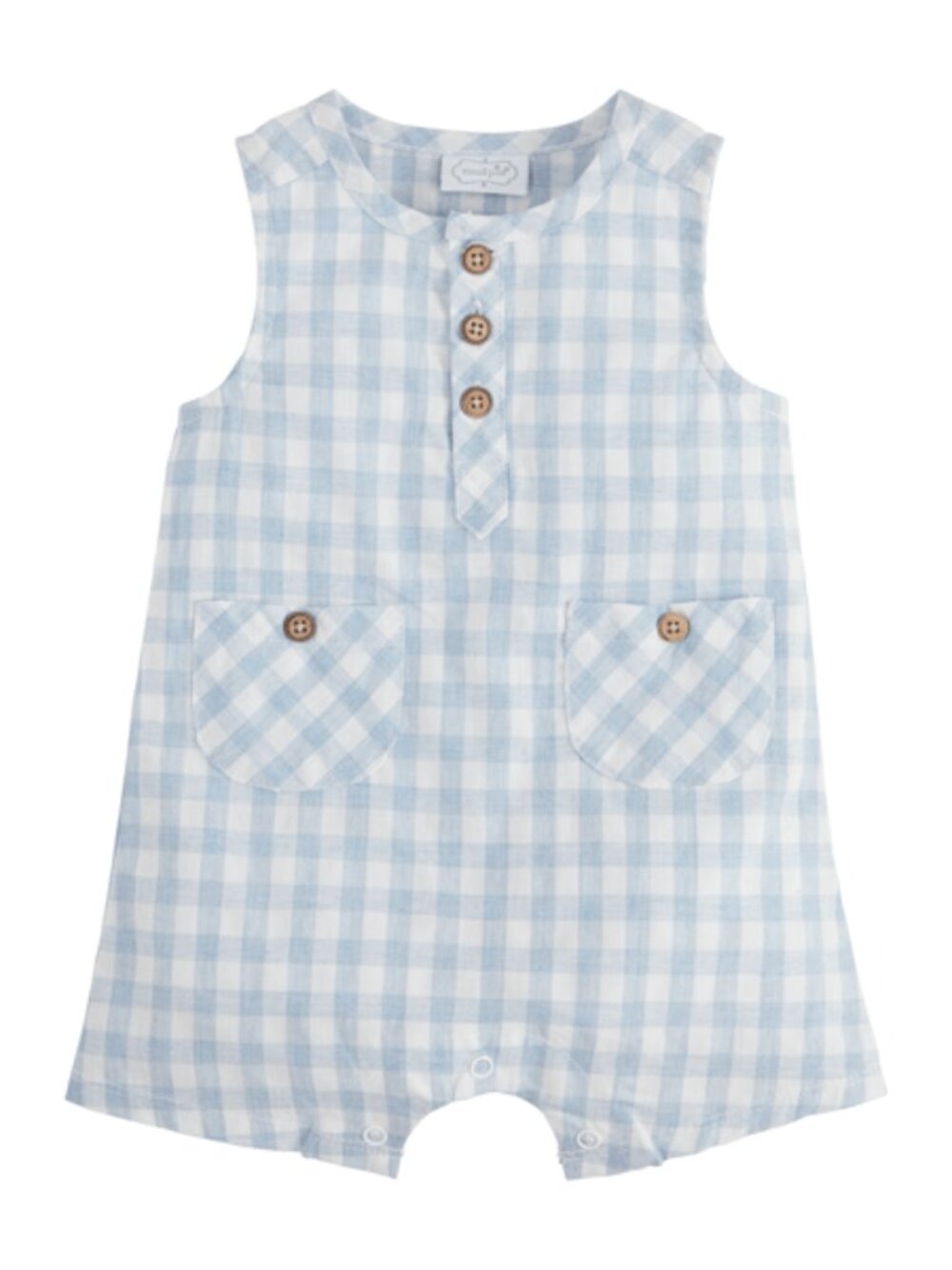 Mud Pie Baby Boy Blue Gingham One Piece Romper Size 6-9 Month NEW